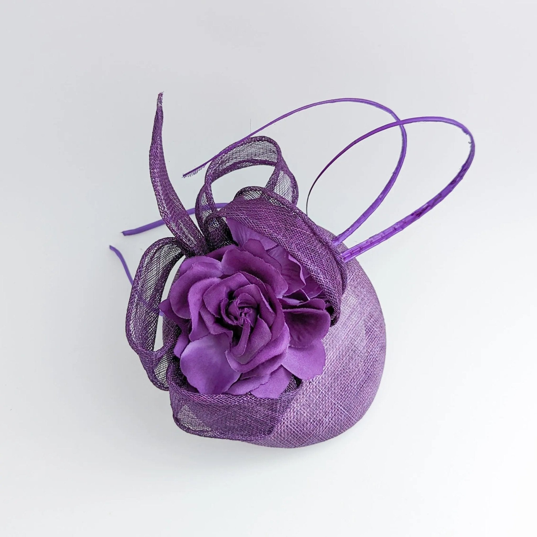 Aubergine royal purple flower fascinator hat - House of Hats