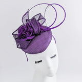 Aubergine royal purple flower fascinator hat - House of Hats