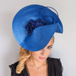 Azure blue large woven straw flower fascinator hat - House of Hats