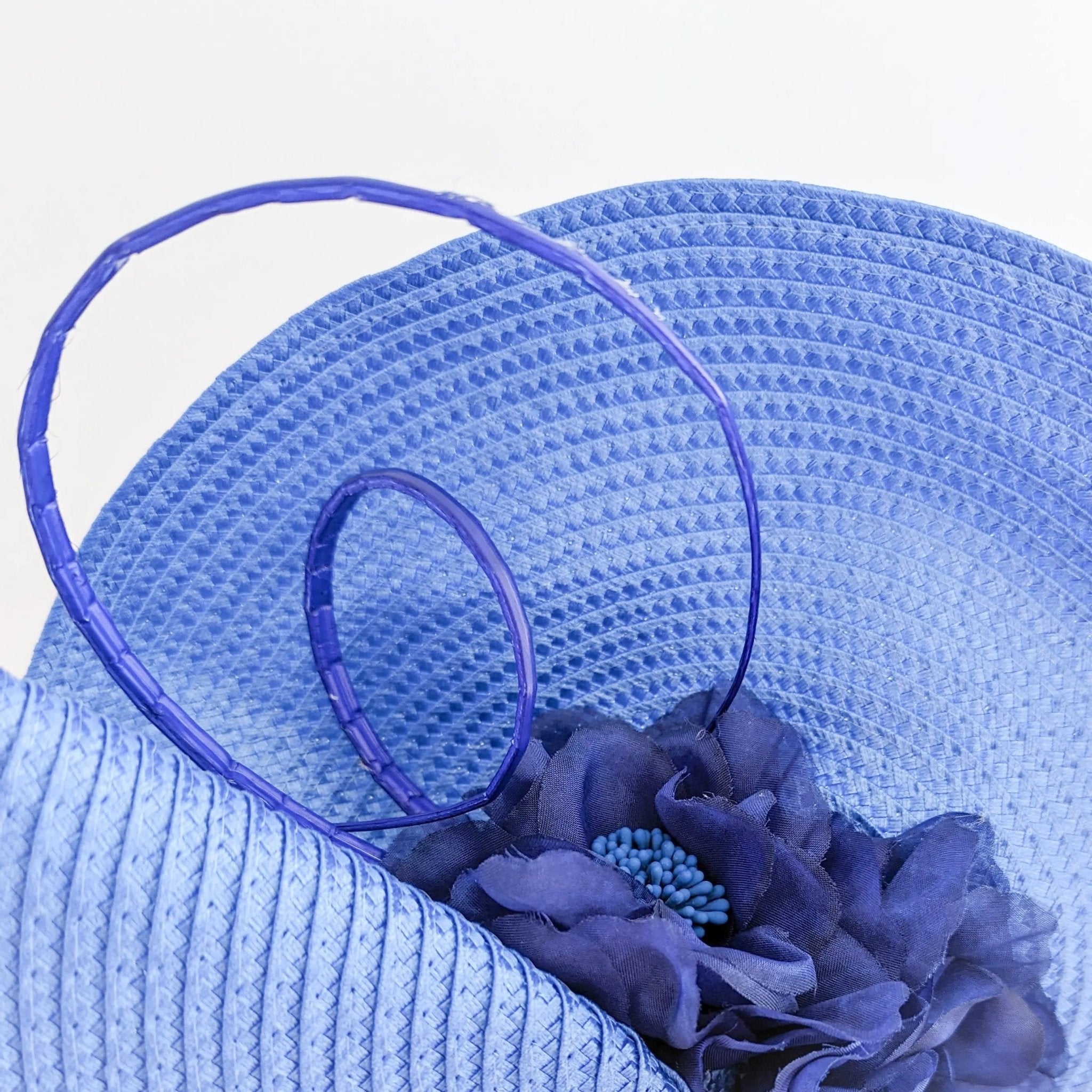 Azure blue large woven straw flower fascinator hat - House of Hats