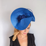 Azure blue large woven straw flower fascinator hat - House of Hats