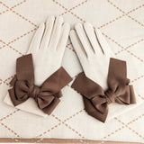 Beige brown bow soft winter touch screen gloves - House of Hats
