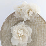 Beige large flower saucer disc fascinator hat - House of Hats