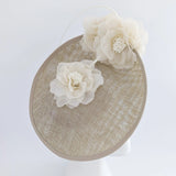 Beige large flower saucer disc fascinator hat - House of Hats