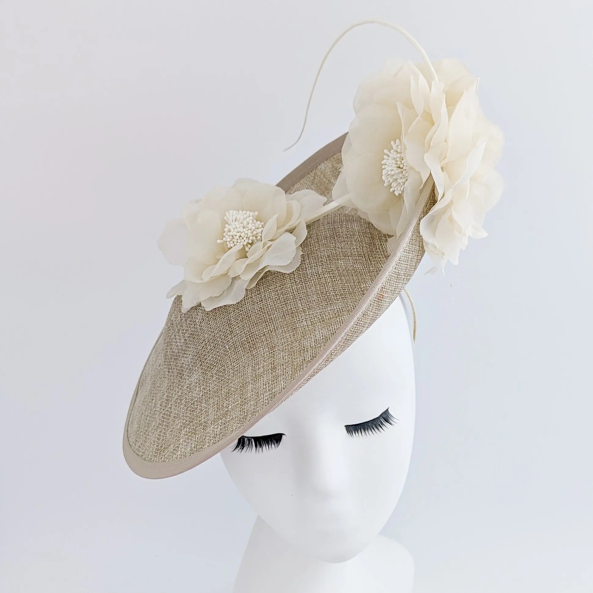 Beige large flower saucer disc fascinator hat - House of Hats