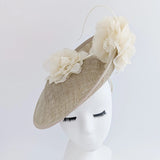 Beige large flower saucer disc fascinator hat - House of Hats