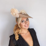 Beige large flower saucer disc fascinator hat - House of Hats