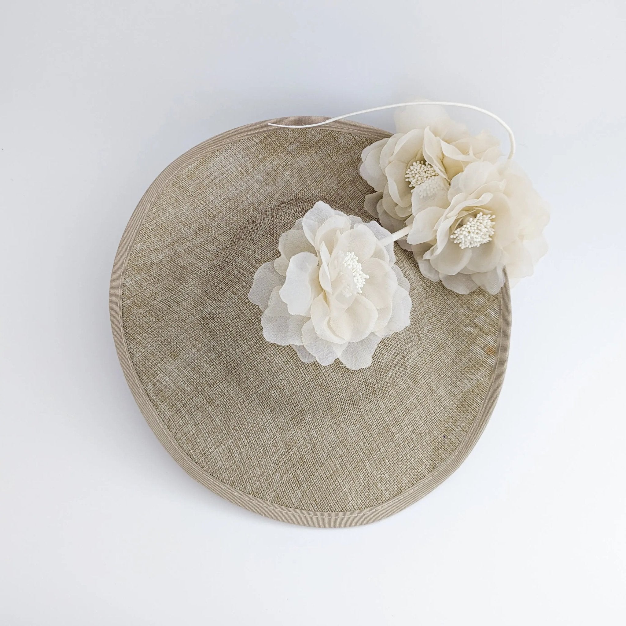 Beige large flower saucer disc fascinator hat - House of Hats