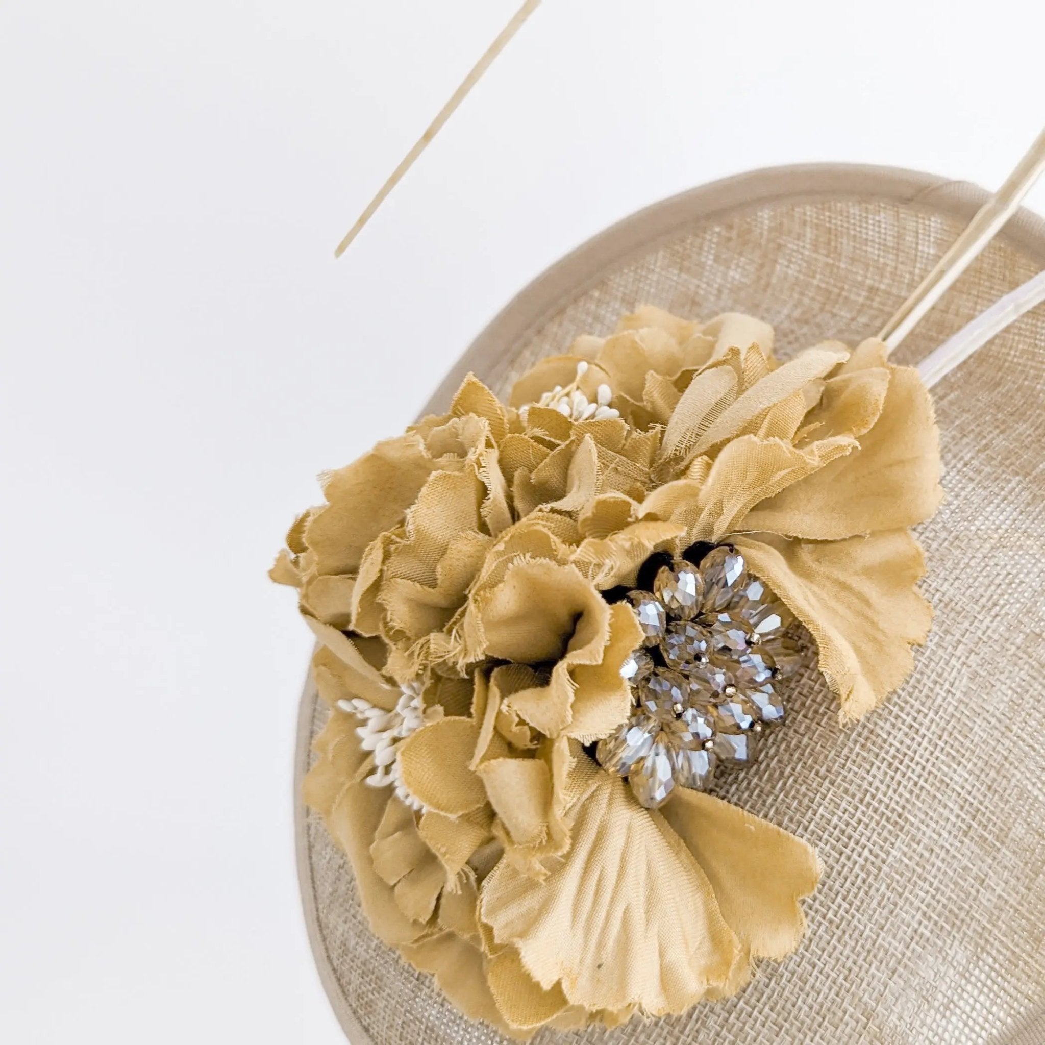 Beige toffee flower disc saucer fascinator hat - House of Hats