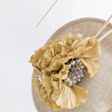 Beige toffee flower disc saucer fascinator hat - House of Hats