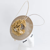 Beige toffee flower disc saucer fascinator hat - House of Hats