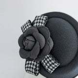 Black camellia flower small pillbox fascinator hat - House of Hats