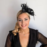 Black crystal feather fascinator hat - House of Hats