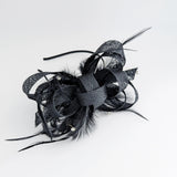 Black crystal feather fascinator hat - House of Hats