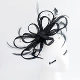 Black crystal feather fascinator hat - House of Hats