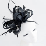 Black crystal feather fascinator hat - House of Hats