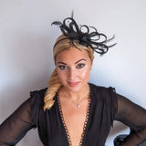 Black crystal feather fascinator hat - House of Hats