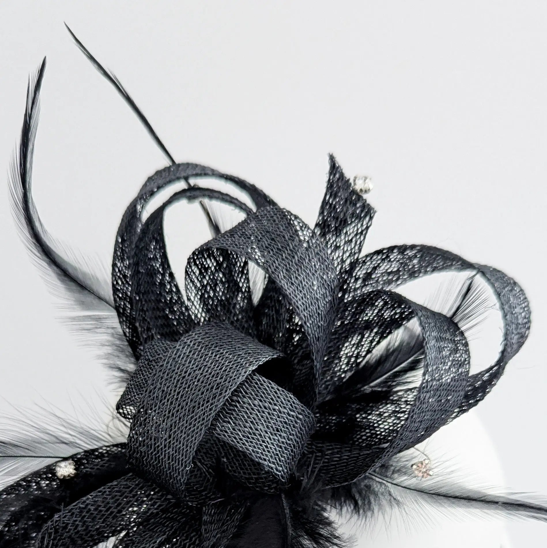 Black crystal feather fascinator hat - House of Hats