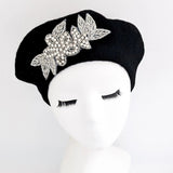 Black crystal wool felt french beret hat - House of Hats