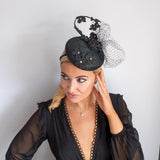 Black flower fascinator hat - House of Hats