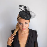 Black flower fascinator hat - House of Hats