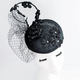 Black flower fascinator hat - House of Hats