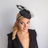 Black flower fascinator hat - House of Hats