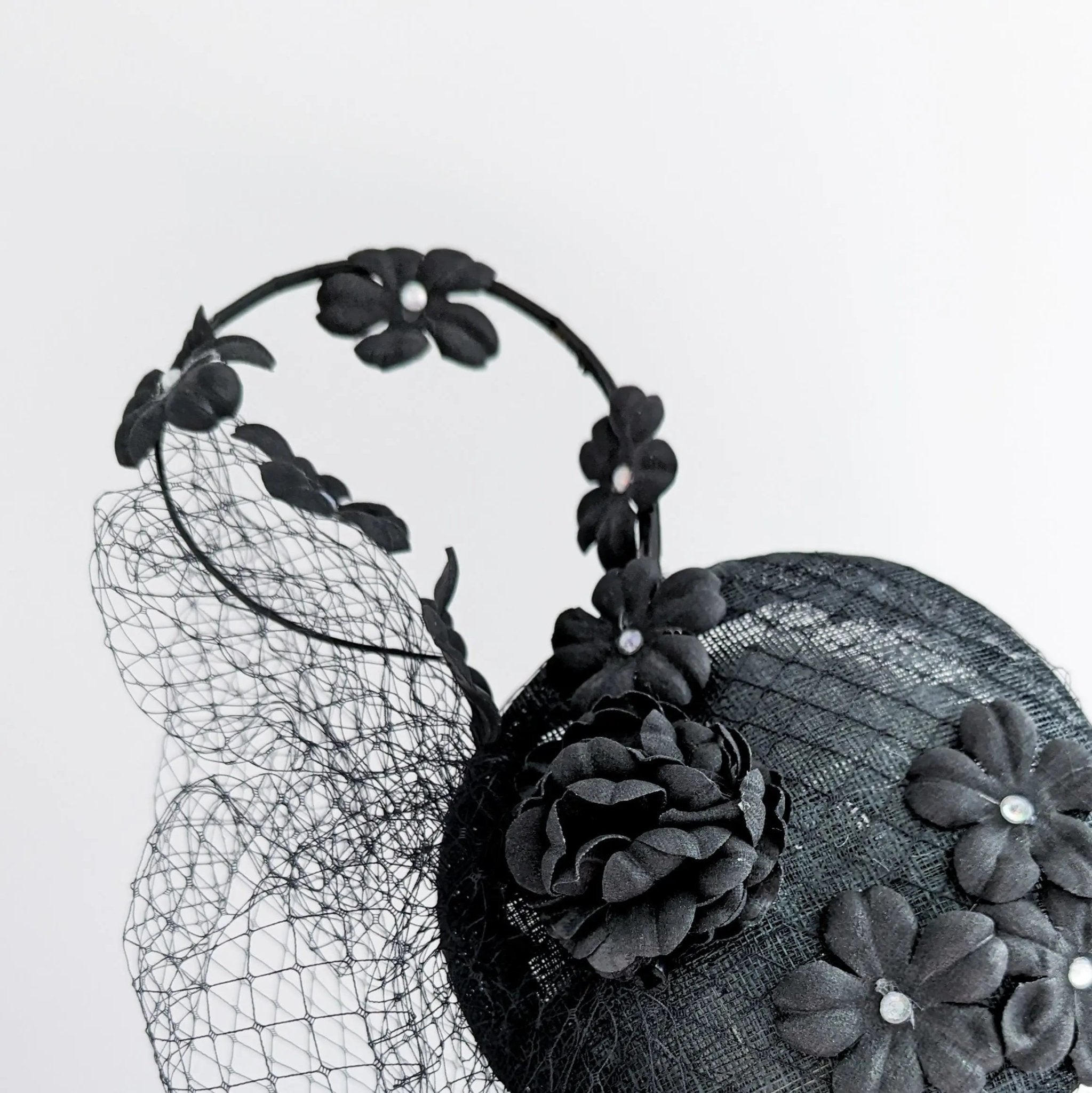 Black flower fascinator hat - House of Hats