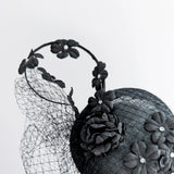 Black flower fascinator hat - House of Hats