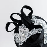 Black grey flower lace fascinator hat - House of Hats