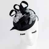 Black grey flower lace fascinator hat - House of Hats