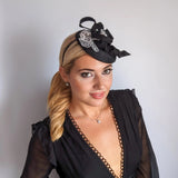 Black grey flower lace fascinator hat - House of Hats