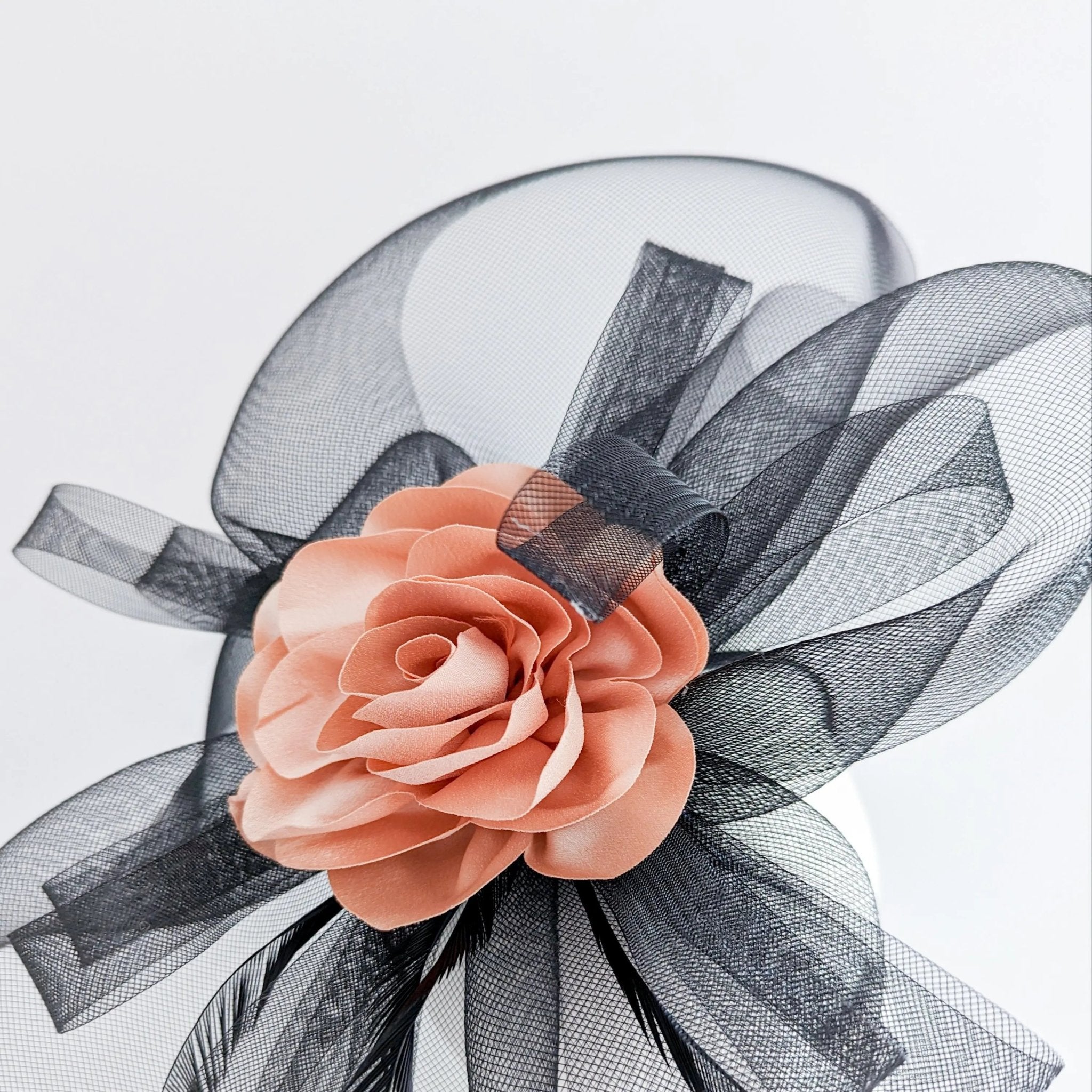 Black large flower feather crin fascinator hat - House of Hats