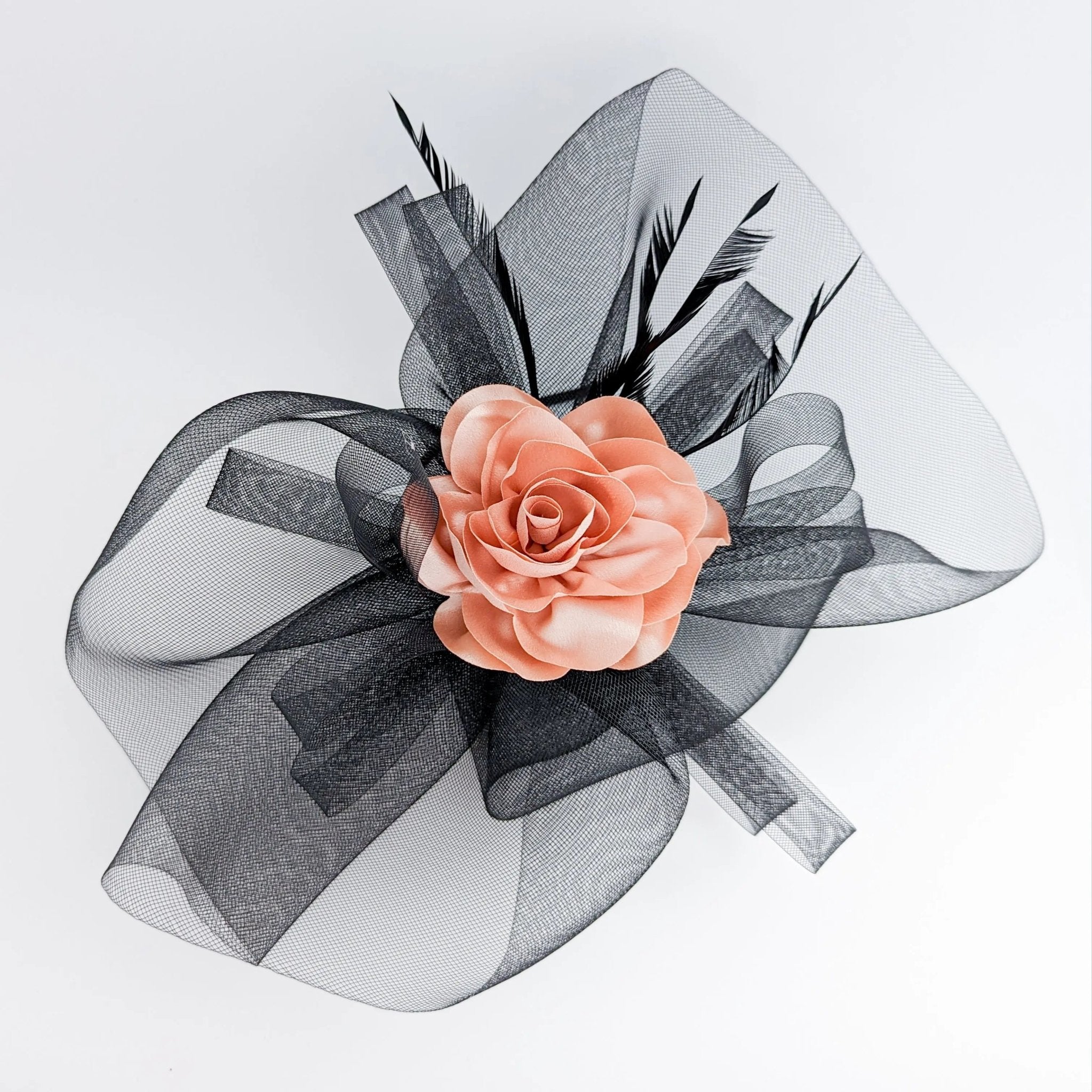 Black large flower feather crin fascinator hat - House of Hats
