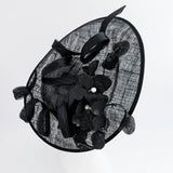 Black large lace flower saucer fascinator hat - House of Hats