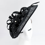 Black large lace flower saucer fascinator hat - House of Hats