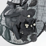 Black large lace flower saucer fascinator hat - House of Hats
