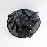 Black large lace flower saucer fascinator hat - House of Hats