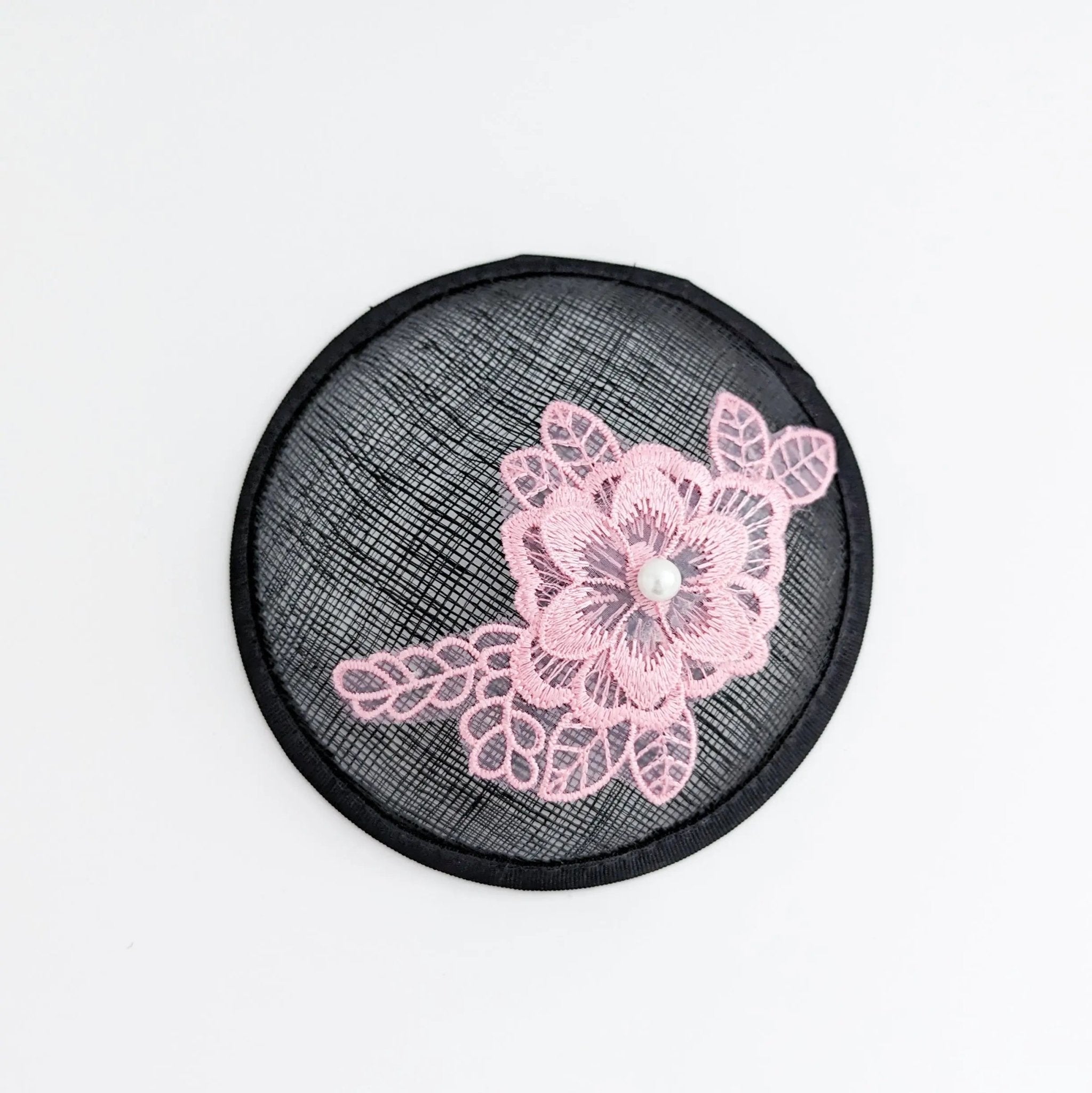 Black pink lace small fascinator hat - House of Hats