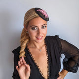 Black pink lace small fascinator hat - House of Hats