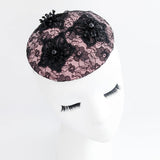 Blush pink black lace small fascinator hat - House of Hats