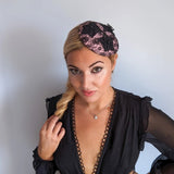 Blush pink black lace small fascinator hat - House of Hats