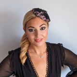 Blush pink black lace small fascinator hat - House of Hats