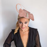 Blush pink crystal feather bow fascinator hat - House of Hats