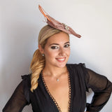 Blush pink crystal feather bow fascinator hat - House of Hats