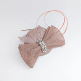 Blush pink crystal feather bow fascinator hat - House of Hats
