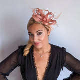 Blush pink crystal feather fascinator hat - House of Hats