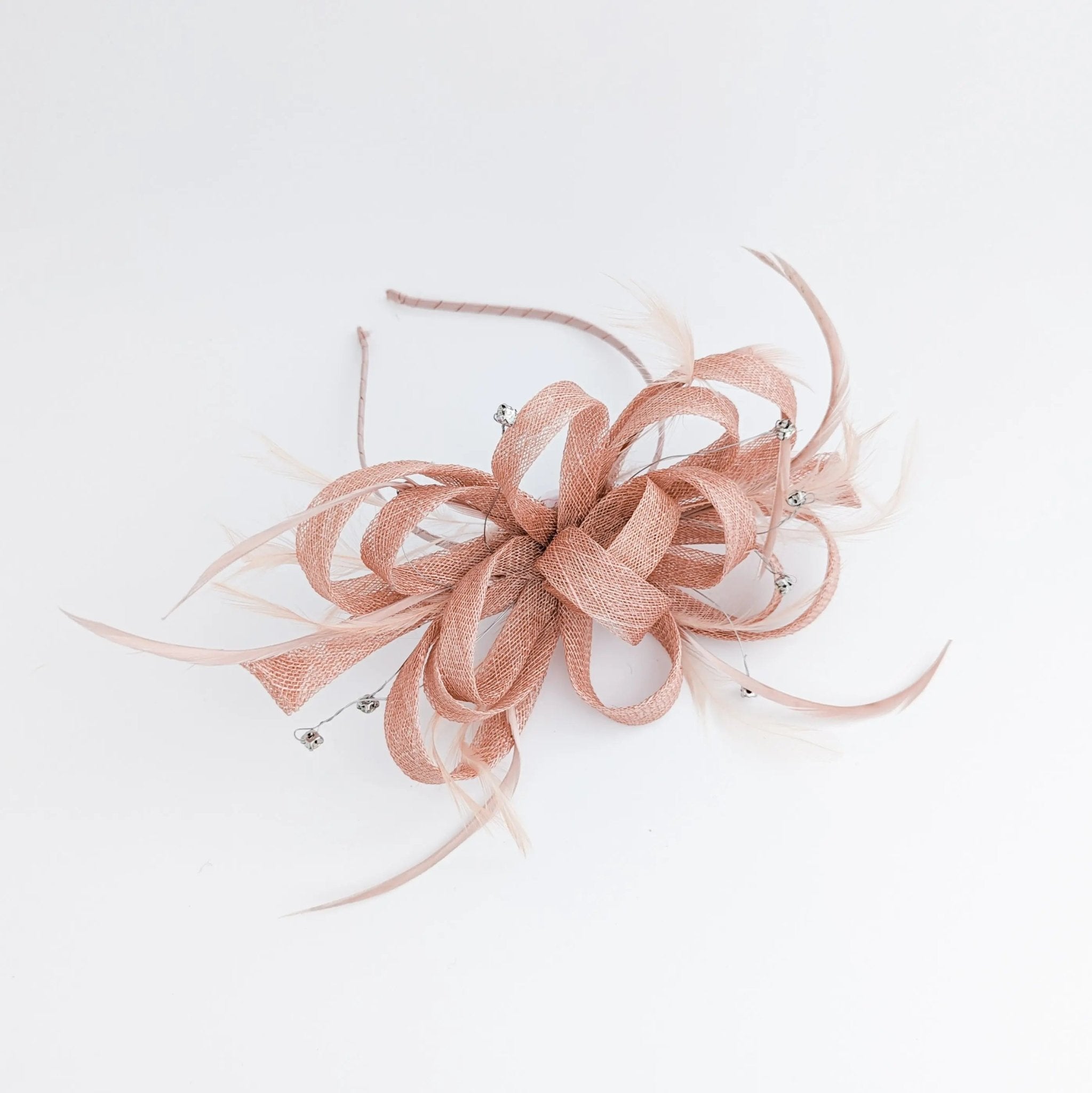 Blush pink crystal feather fascinator hat - House of Hats
