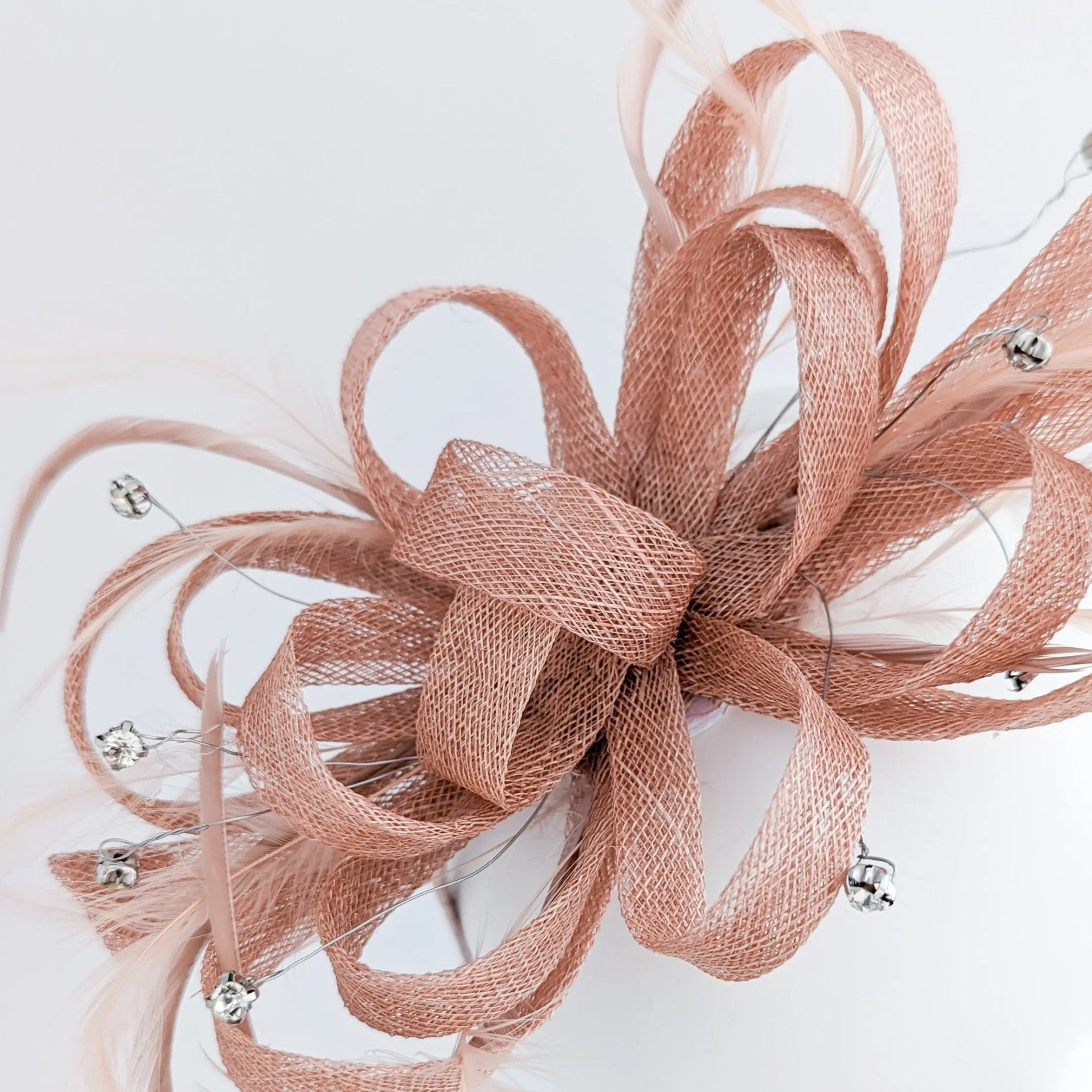 Blush pink crystal feather fascinator hat - House of Hats