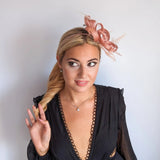 Blush pink crystal feather fascinator hat - House of Hats